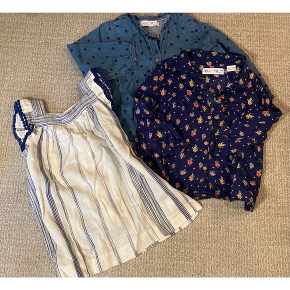 Zara Other - Zara Girls Lot ~ Two Tops Floral & Polka Dots + Striped Dress ~ Sz 2-3